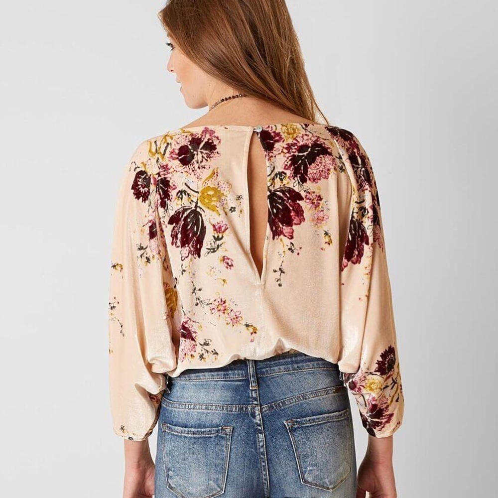The babe free people bodysuit Floral Print Blouse in Cream and Burgundy